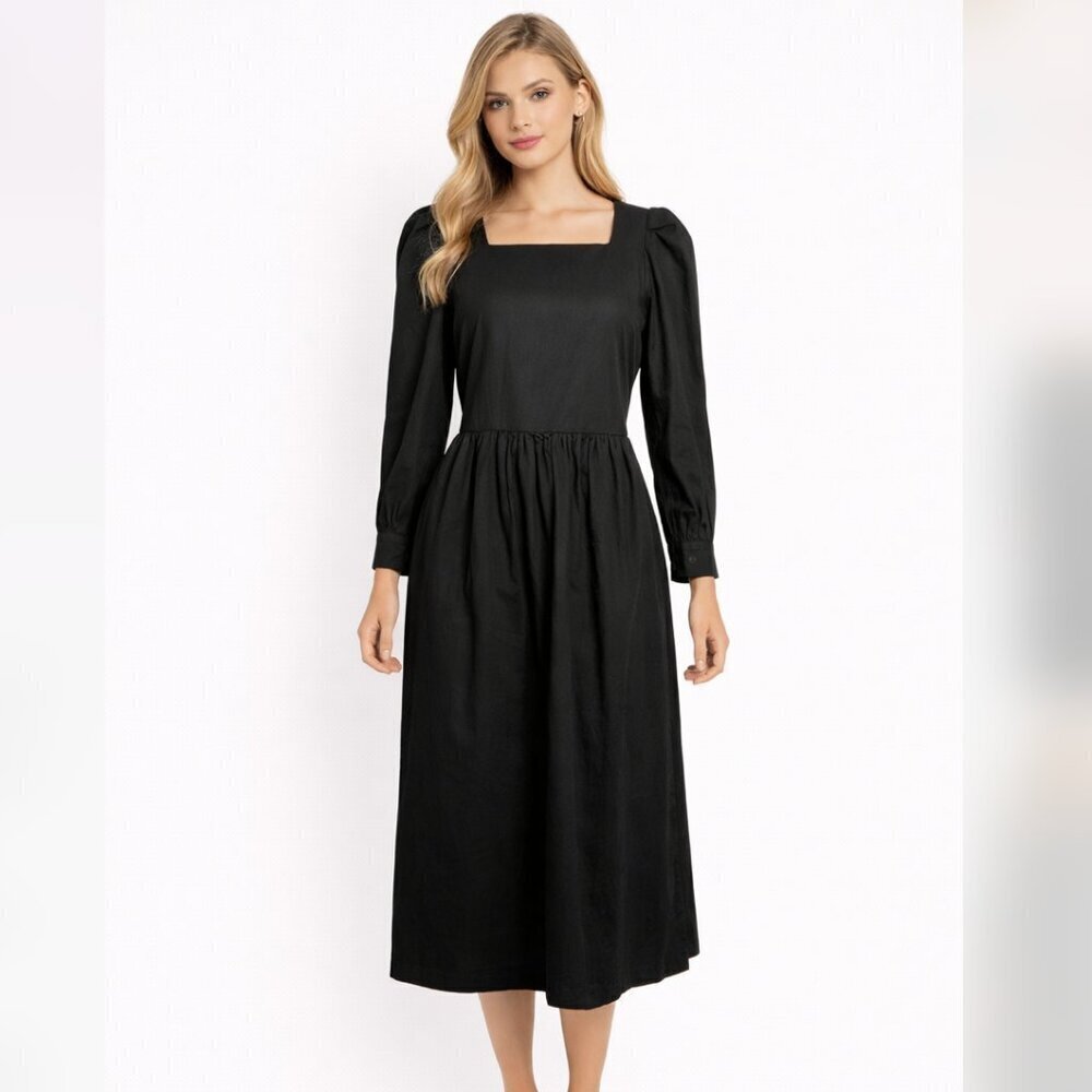 Lisa Says Gah Midi Dress dark blue size medium long sleeves square neckline